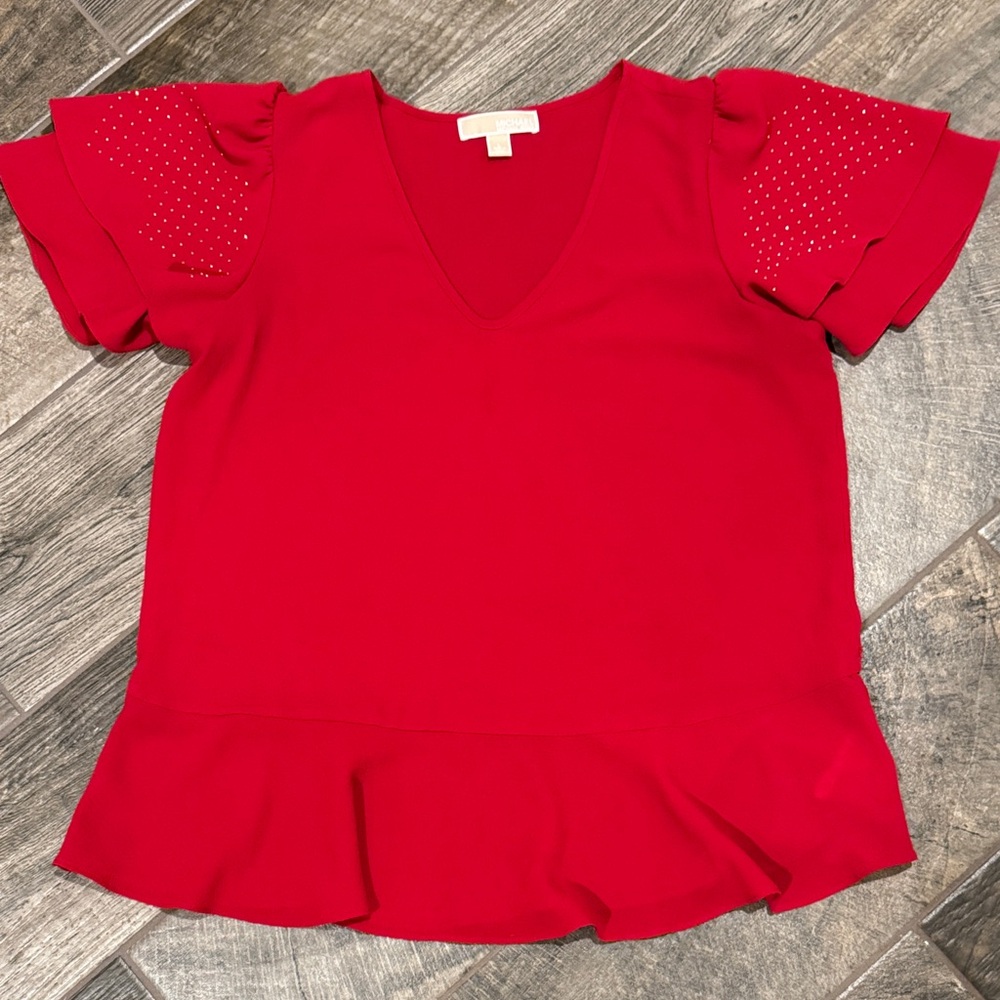 Michael Kors Red Ruffle Sleeve Top - size L